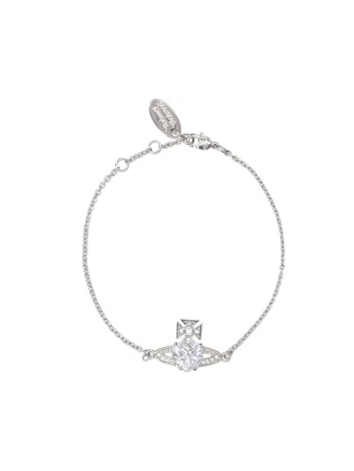 Vivienne Westwood Crystal Heart Charm Bracelet In Silver