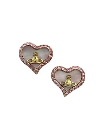 Pre-owned Vivienne Westwood Crystal Heart Orb Earrings In Pink