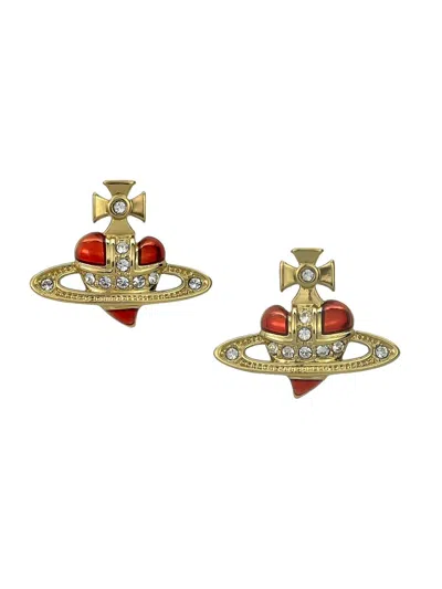 Pre-owned Vivienne Westwood Crystal Heart Orb Earrings In Red