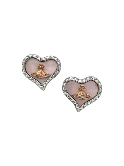 Pre-owned Vivienne Westwood Crystal Heart Orb Earrings In Silver