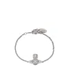 Vivienne Westwood Platinum Orb Logo Bracelet With Crystals In Silver