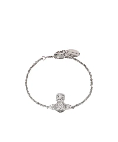 Vivienne Westwood Crystal Logo Bracelet In Silver