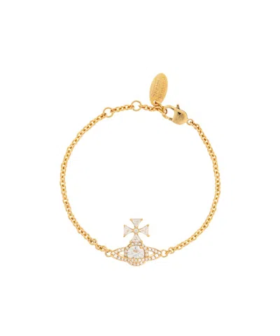 Vivienne Westwood Crystal Planet Logo Bracelet In Gold