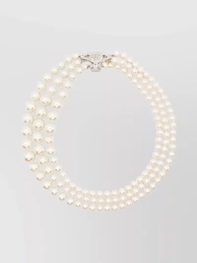 Vivienne Westwood Crystal Triple Strand Pearl Necklace In Metallic