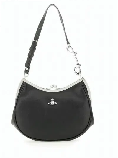Vivienne Westwood Shoulder Bag With Adjustable Strap And Metal Accents In Black