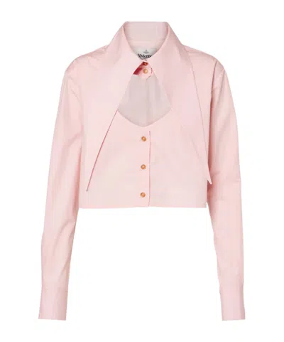 Vivienne Westwood Mens Cut Out-heart Cropped Cotton-poplin Shirt Pink