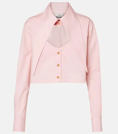 Vivienne Westwood Mens Cut Out-heart Cropped Cotton-poplin Shirt Pink