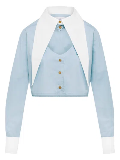 Vivienne Westwood Heart Cut Cropped Shirt Long Sleeves Buttons In Blue