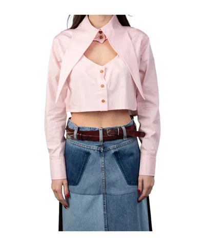 Vivienne Westwood Mens Cut Out-heart Cropped Cotton-poplin Shirt Pink