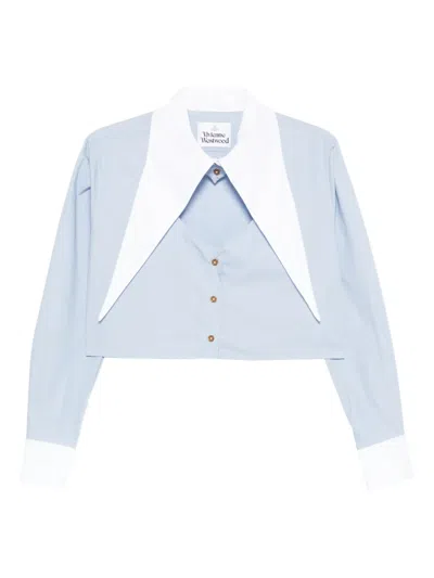 Vivienne Westwood Heart Cut Cropped Shirt Long Sleeves Buttons In Blue