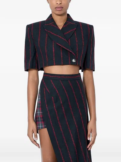 Vivienne Westwood Cut Off Pinstripe-pattern Cropped Blazer In Multi