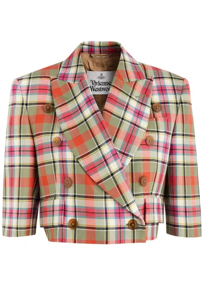 Vivienne Westwood Cut Off Jacket Wool Tartan 46 Women In Multicoloured