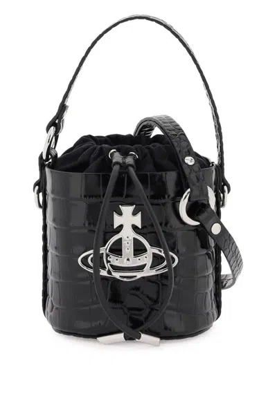 Vivienne Westwood Daisy Embossed Bucket Bag In Black