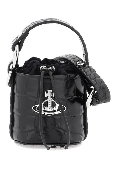 Vivienne Westwood Daisy Embossed Drawstring Mini Bucket Bag In Black