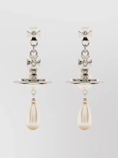 Vivienne Westwood Dangling Faux-pearl Crystal Earrings In Metallic