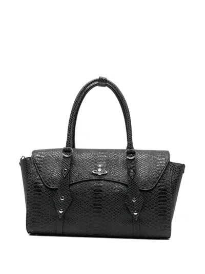 Vivienne Westwood Dark Grey Snakeskin Textured Leather Bag In Black