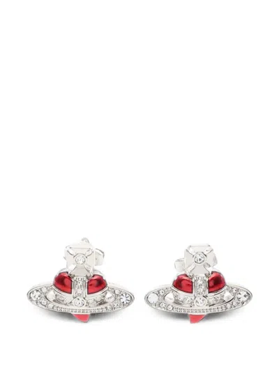 Pre-owned Vivienne Westwood Diamante Heart Orb Earrings In Silver