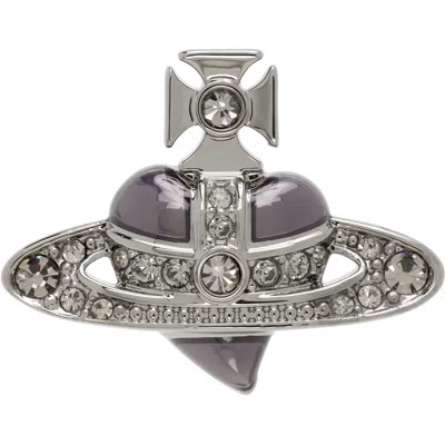 Vivienne Westwood Diamante Heart Single Stud Earring In Aw23-s322 Ruthenium/