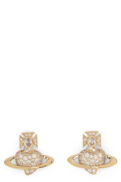 Vivienne Westwood Distinctive Mini Earrings With Crystal Accents In Gold