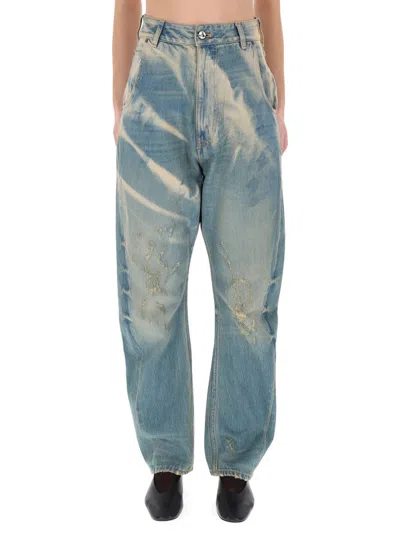 Vivienne Westwood Distressed High-waisted Wide-leg Jeans In Blue
