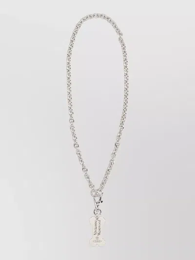 Vivienne Westwood Dog Tag Pendant Chain Link Necklace In Metallic