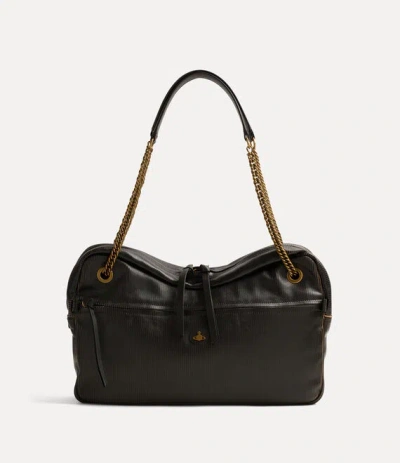 Vivienne Westwood Dolce Large Shoulder Bag Laser Line Leather Black-beige