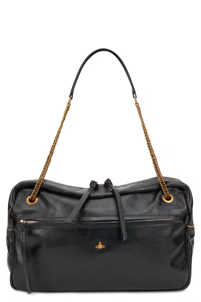 Vivienne Westwood Dolce Leather Shoulder Handbag With Short & Long Handles In Black