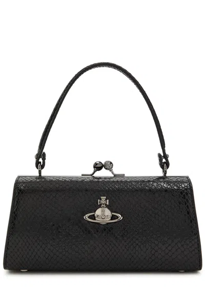 Vivienne Westwood Doll Xl Snake-effect Leather Top Handle Bag In Black