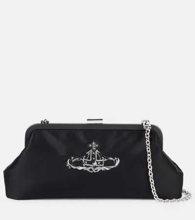 Vivienne Westwood Dorothy Embroidered Satin Clutch In Black