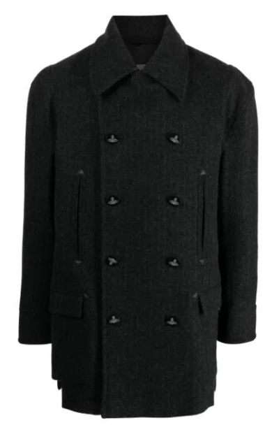 Vivienne Westwood Orb-button Double-breasted Peacoat In Black