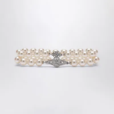 Vivienne Westwood Double Bracelet With Pearls And Orb Logo In Neutral