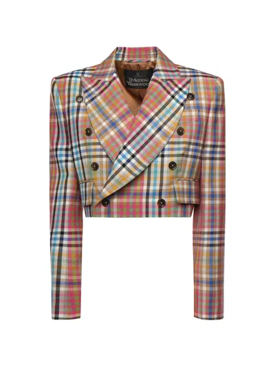 Vivienne Westwood Long Sleeve Cut Off Jacket Heather Check 44 Women In Multi