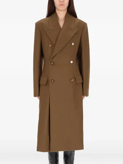 Vivienne Westwood Winston Long Coat Structured Shoulders Buttons In Brown