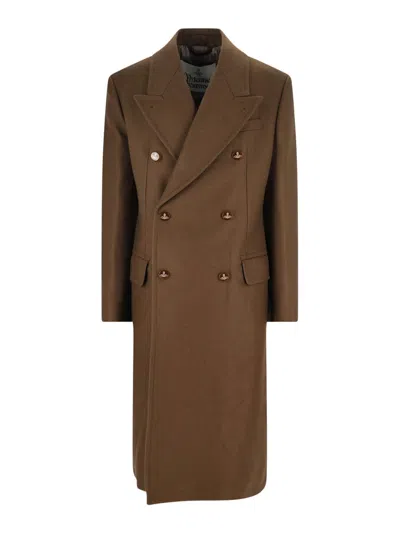 Vivienne Westwood Double-breasted Coat In Wool And Cashmere In Brown