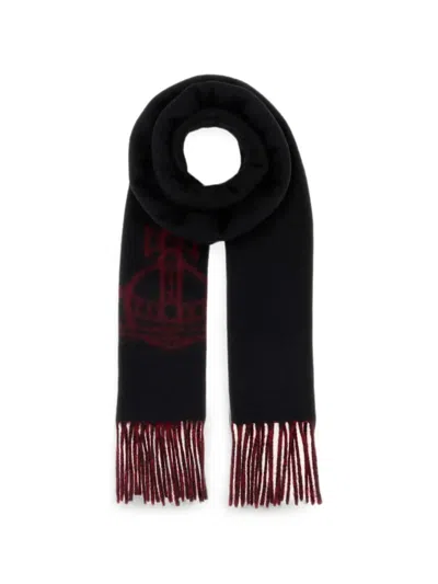 Vivienne Westwood Double Face Fringed Scarf In Black