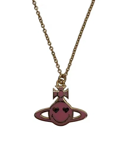 Pre-owned Vivienne Westwood Double Sided Smiley Face Orb Necklace In Gold