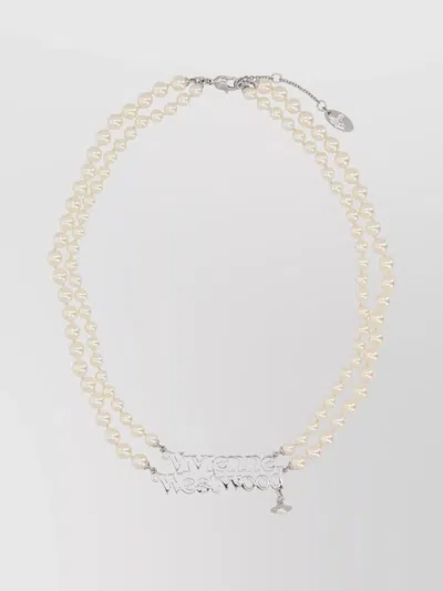 Vivienne Westwood Double Strand Pearl Bead Necklace Adjustable In Brown