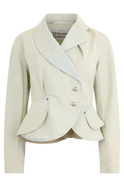 Vivienne Westwood Double-breasted Tailored Denim Blazer In Gray