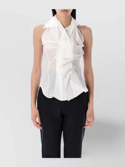 Vivienne Westwood Draped Buttoned Collared Sleeveless Top In White
