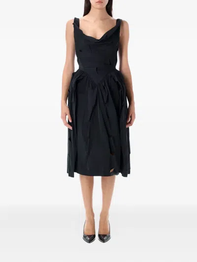 Vivienne Westwood Draped Distressed Midi Cocktail Dress In Black