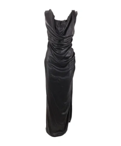 Vivienne Westwood Long Ginnie Pencil Dress Fluid Viscose Satin Black 40 Women