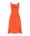 Vivienne Westwood Draped Neckline Midi Dress With Gathered Waist In Orange