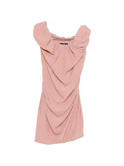 Vivienne Westwood Ruched Mini Dress With Sculptural Off-shoulder Neckline In Pink