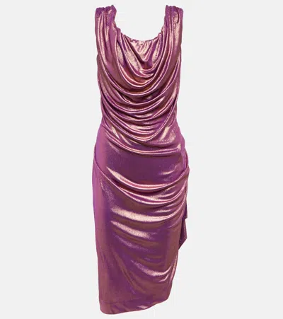 Vivienne Westwood Draped Metallic Lamé Minidress In Purple/ Copper