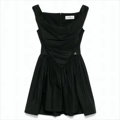 Vivienne Westwood Sunday Black Sleeveless Mini Dress With Corset Bodice And Orb Embroidery On The Front In Cotton Woma