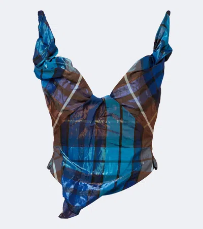 Vivienne Westwood Draped Plaid Bustier Top In Blue