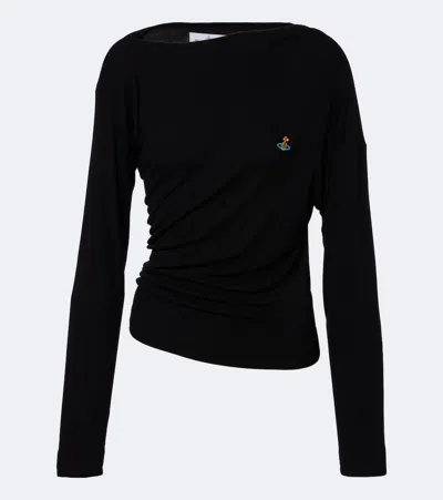 Vivienne Westwood Long Sleeve Asymmetric Ribbed Knit Top In Black