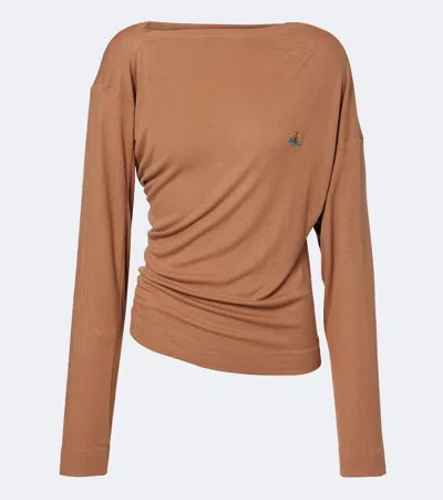 Vivienne Westwood Draped Ribbed-knit Top In Brown