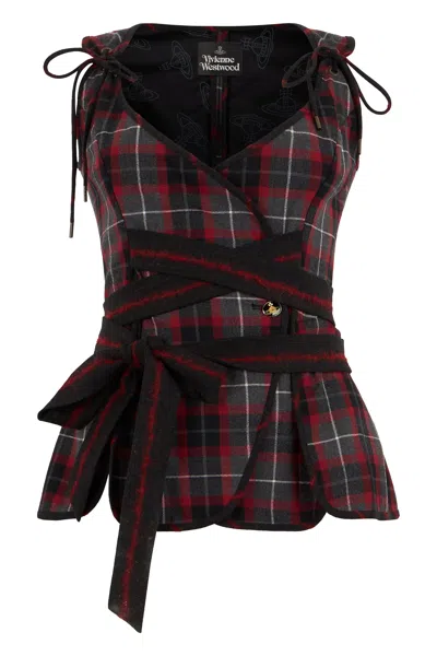 Vivienne Westwood Draped Tartan Asymmetrical Bandeau-style Sleeveless Top With Side Ties In Multi