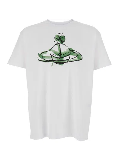 Vivienne Westwood White Crew Neck T-shirt With Orb Print On The Front In Cotton Man